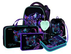 Ранец Berlingo Expert Neon Tiger 37x28x16см с мешком для обуви, пеналом и папками