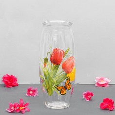 Ваза "Тюльпаны" с деколью, d-7см, 10х23 см No Brand