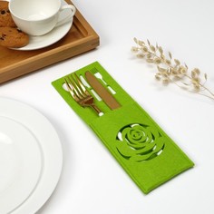 Конверт для столовых приборов Доляна «Роза» цвет зелёный, 9х25 см No Brand