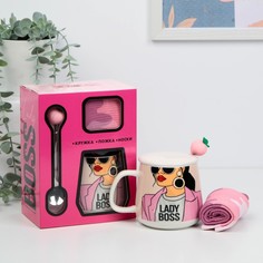 Подарочный набор Lady boss, кружка с крышкой 350 мл, ложка, носки 36-39 р-р. No Brand