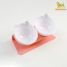 Миски пластиковые на розовой подставке 27,5 х 14 х 15 см белые No Brand