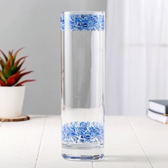 Ваза FLORA Гжельские узоры 2 полосы d-7.5см h-26.5см No Brand