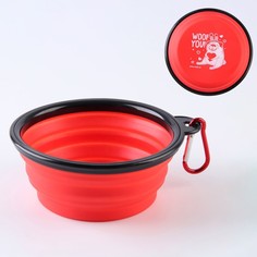 Миска силиконовая WOOF YOU!, 14.2х12.8х2 см, 350 мл, красная No Brand