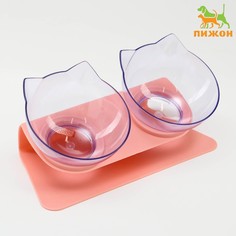 Миски пластиковые на розовой подставке 27,5 х 14 х 15 см прозрачные No Brand