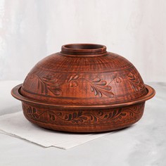 Горшок духовой с крышкой "Пловница", декор, красная глина, 29.5 см, 2 л, микс No Brand