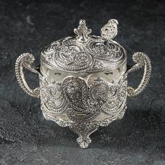 Сахарница с ложкой «Вьюн», 200 мл, 13×8,5×12 см, цвет металла серебряный No Brand