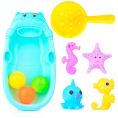 Игрушки для ванной Oubaoloon 4 шт, ковшик, 3 мячика, ванночка, в пакете