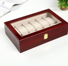 Шкатулка дерево под часы 12 отделений "Красно-коричневая" лак 8,3х31х20 см Sima-Land