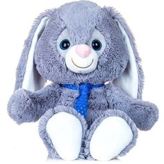 Мягкая игрушка Malvina Малыш Зайчик, серый, 37 см, с галстуком