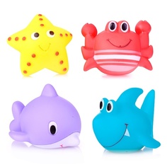 Игрушки для ванной Oubaoloon 4 шт, резиновые, в сетке