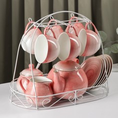 Сервиз чайный Доляна «Млечный путь», 15 предметов: 6 чашек, 6 блюдец, молочник, чайник, са