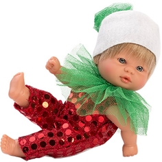 Кукла-пупс Asi - 20 см (в красном комбинезоне с пайетками и зеленой сеткой)