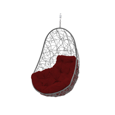 Подвесное кресло серое M-group Овал ротанг (без стойки) 11370302 бордовая подушка