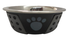 Миска для собак Flamingo Hermosa антискользящая с резинкой, серая, 1700 мл, 21,5 см