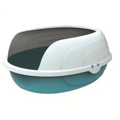 Туалет для кошек M-Pets голубой с белым бортиком, 49x39x20,9 см