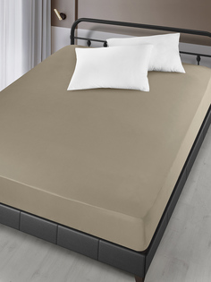 Простынь сатин "KARNA" SOLID на резинке 160x200+30 см. - Бежевый
