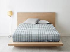 Простыня на резинке из поплина Ночь Нежна; Тартан бирюза;