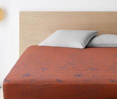 Простыня на резинке из поплина Ночь Нежна; Аннет терракот;