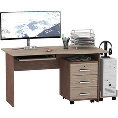 Стол письменный Мебельный двор С-МД-1-04ПТП панель под клавиатуру С-МД-4-03, тумба С-МД-3-02, подставка С-МД-4-02, ясень шимо темный/ясень шимо светлый