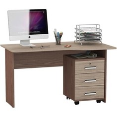 Стол письменный Мебельный двор С-МД-1-04Т с тумбой С-МД-3-02 корпус ясень шимо тёмный, фасад ясень шимо светлый