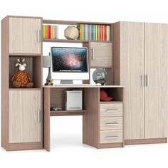 Стол компьютерный с надстройкой Мебельный двор С-МД-СК9 с пеналом С-МД-СК9П и шкафом С-МД-СК9Ш корпус ясень шимо светлый, фасад ясень шимо тёмный