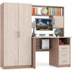 Стол компьютерный с надстройкой Мебельный двор С-МД-СК9 с шкафом С-МД-СК9Ш корпус ясень шимо светлый, фасад ясень шимо тёмный