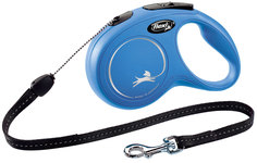 Поводок-рулетка для собак и кошек flexi CLASSIC CORD, трос, 3 м, до 8кг, голубой