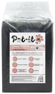 Пеленки гелевые Pet-it, с угловыми стикерами, бамбуковым углем, черные, 60х60 см, 30 шт