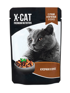 Корм X-Cat Premium Nutrition, для кошек, с уткой и печенью, кусочки в соусе, 85 г
