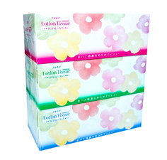 Салфетки бумажные Kami Shodji "LOTION TISSUE" с экстрактом малины, 3 коробки по 200 шт.