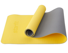 Коврик для йоги и фитнеса FM-201, TPE, 173x61x0,7 см, желтый/серый Star FIT