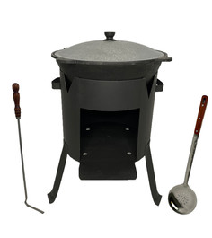 Набор "Дачный": Казан узбекский чугунный 22 литра, стальная печь GF-22, Шумовка, Кочерга Grand Fire