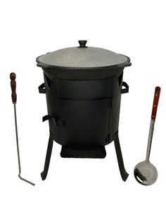 Набор "Дачный 2": Казан чугунный 8 л, стальная печь с дверцей GF-D8, Шумовка, Кочерга Grand Fire