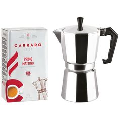 CARRARO Happy New Year Oro, кофе молотый Carraro Primo Mattino + гейзерная кофеварка Italc