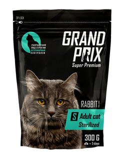 Сухой корм для кошек Grand prix Sterilized, для стерилизованных, кролик, 0,3кг