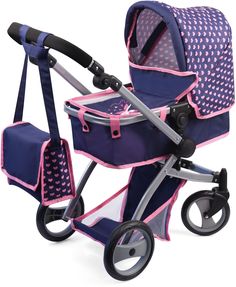 Коляска для кукол Bayer Design Neo Pro, синий розовый 1835200
