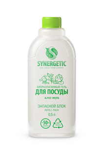 Запасной блок геля для мытья посуды Synergetic Алоэ вера антибактериальный 500мл