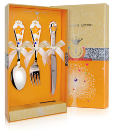 Набор детский Аргента КД Звезда с позолотой с эмалью (ложка, вилка, нож) 560НБ05808 синий