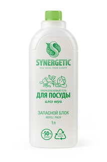 Запасной блок геля для мытья посуды Synergetic Алоэ вера антибактериальный 1л