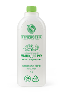 Жидкое мыло Synergetic Мелисса и ромашка антибактериальное для рук сменный блок 1 л