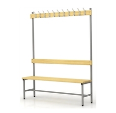 Вешалка со скамьей П-091Д/1,5, (1818х1480х370 мм), 11 крючков, металл серый и дерево Надежда