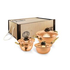 Набор кастрюль Кукуруза медный кованый 2шт и сотейник в подарок КМ18900306А Кольчугинский мельхиор
