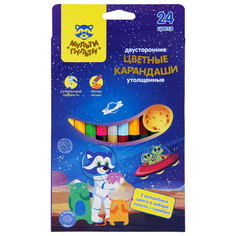 Карандаши цветные Мульти-Пульти Енот в космосе двусторонние 24 цвета, 12 шт
