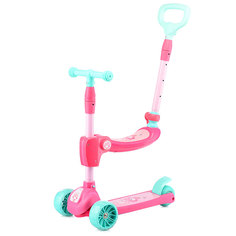 Самокат Oubaoloon с сиденьем и ручкой, свет, звук, розовый, в коробке