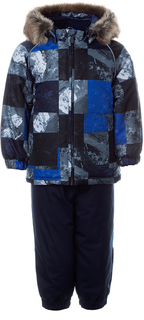 Комплект зимний Huppa Avery 02035, синий с принтом/тёмно-синий р.86