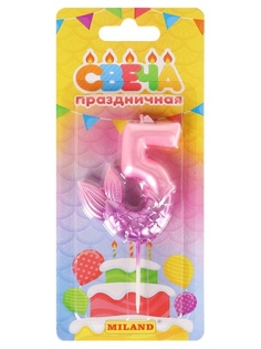 Свеча для торта Miland Русалка, розовая, цифра 5 на блистере, 1584328