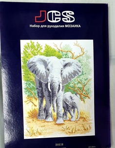 Набор для рукоделия, картина стразами, алмазная мозаика JCS Слон и слоненок, 37х50 см