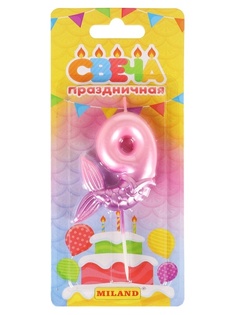 Свеча для торта Miland Русалка, розовая, цифра 9 на блистере 14x9,5x1,5 см, 1584332