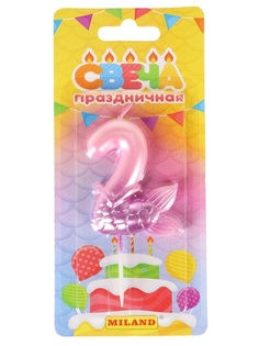 Свеча для торта Miland Русалка, розовая, цифра 2 на блистере, 14x9,5x1,5 см, 1584327