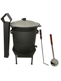 Набор "Дачный 4": Казан чугунный 12л, печь 3мм с дверцей и трубой GF-Z12, Шумовка, Кочерга Grand Fire
